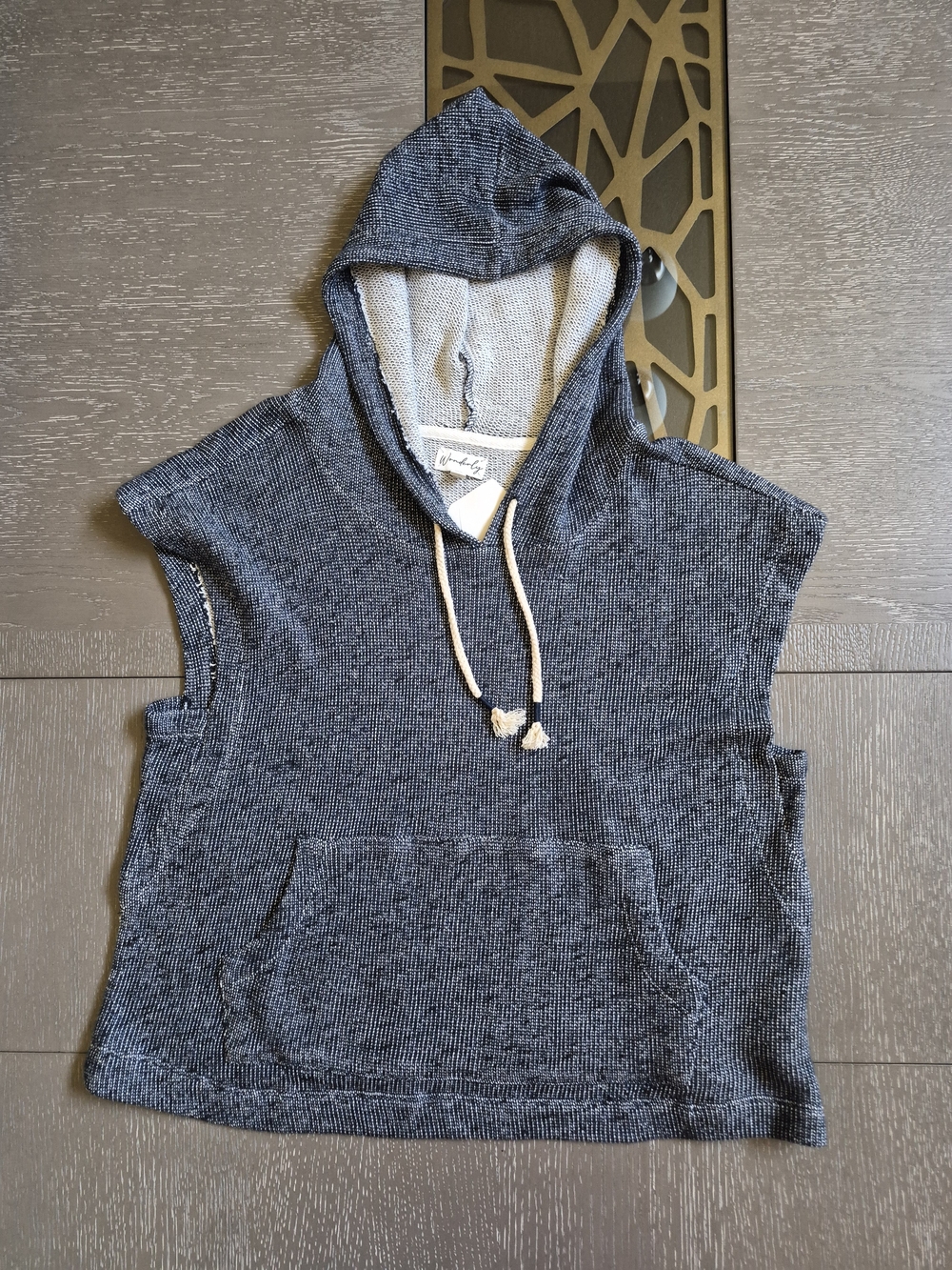 Wonderly Navy and Cream Textured Hooded Pullover